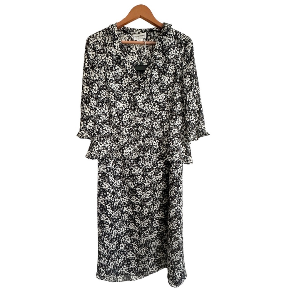 VINTAGE 90s Y2K Rena Rowen 100% Silk Black Ditsy Chiffon Maxi Skirt & Top